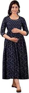 mangla kurti Women's Cotton Maternity Anarkali Kurti Comfortable Nursing Feeding Kurta Dress with Both Side Zippers-picture-19