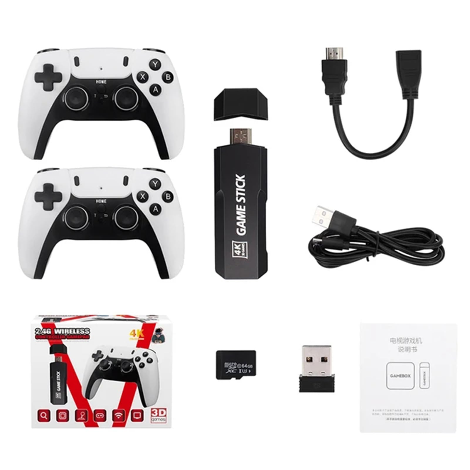 Console de jeux rétro avec deux manettes sans fil 2,4 g pour TV