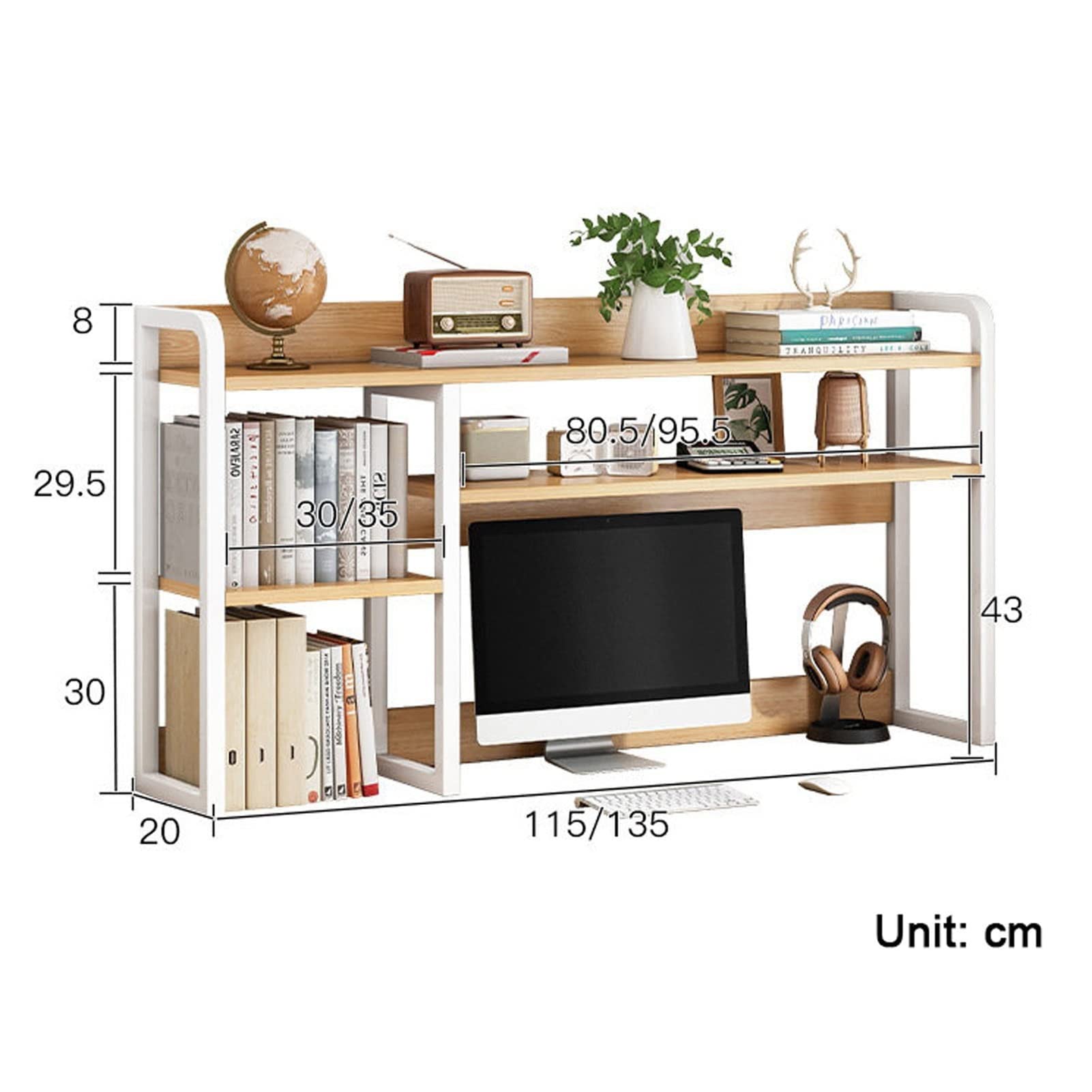 Wood Desk Hutch Organizer - 2-Tier Shelf, 19.7 Inches Wide, Natural Finish For Office, Dorm, Or Home Workspace