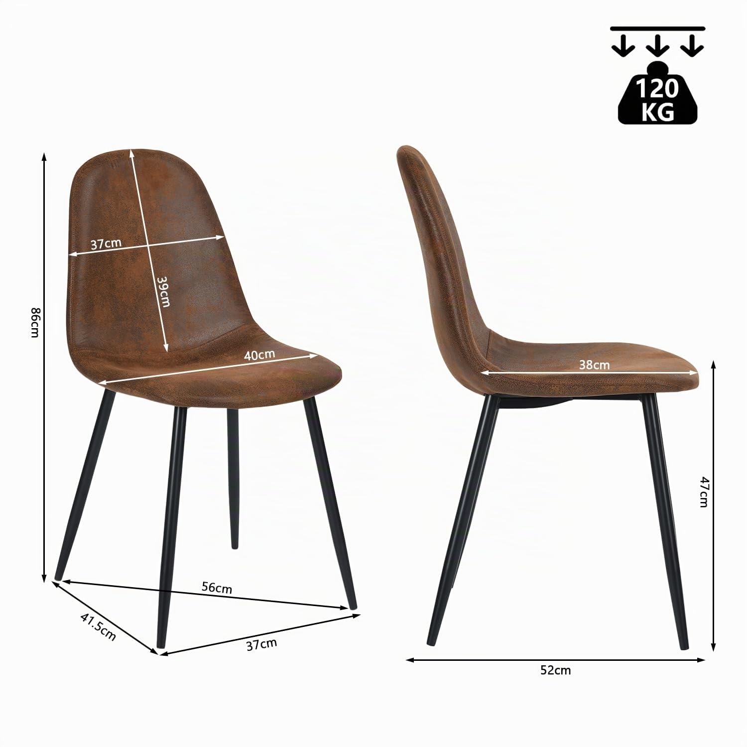 MEUBLE COSY Set di 4 Sedie da Pranzo Vintage Imbottito Senza Braccioli con Schienale in Pelle Scamosciata per Cucina Sala Soggiorno