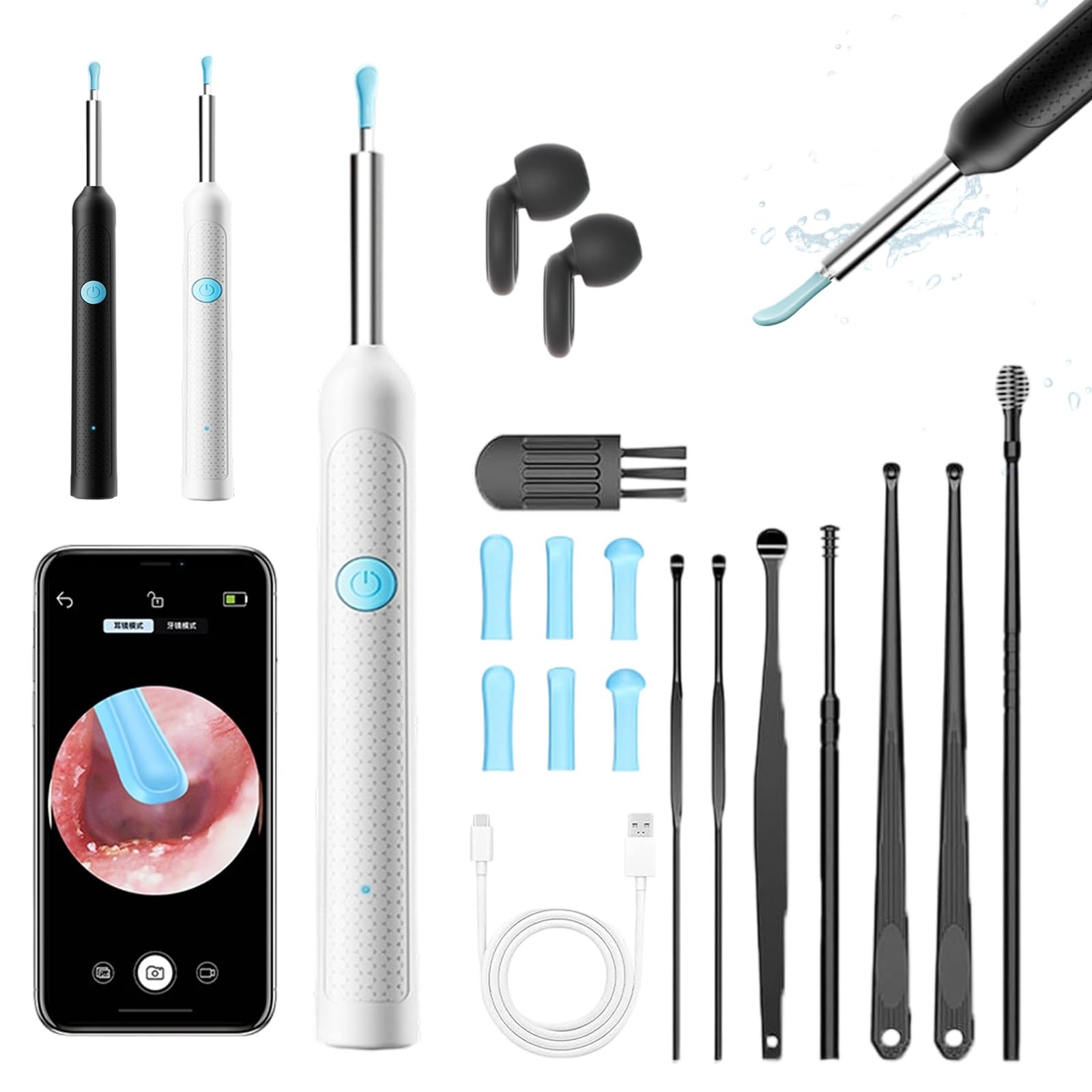 Ear Wax Removal kit, Ear Cleaner with Camera, Kit - Precise and Safe Cleaning Device, Professional Ears Cleaners Set with Cleanings Brush and Storage Box for Children and Adult (White)