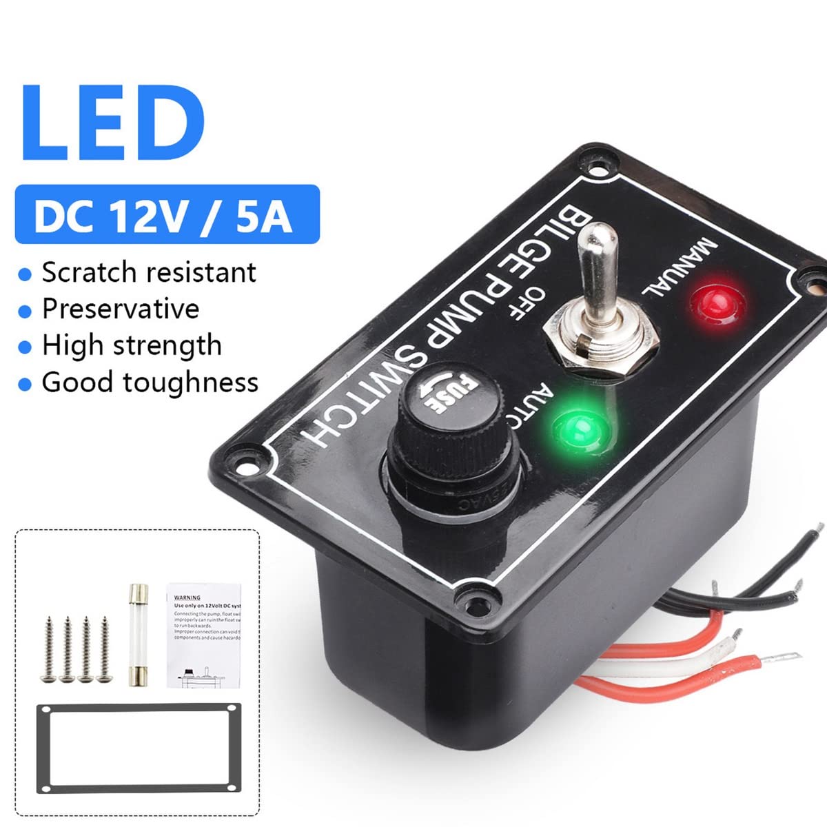 Panel de Interruptores de Bomba de Sentina Marina con Fusible de 12 V CC con Luz Indicadora LED Interruptor de Palanca Manual/Apagado/AutomáTico de 3 VíAs