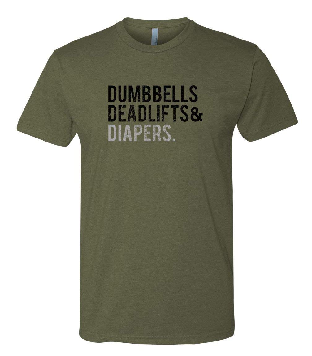 Men's Triple-D T-Shirt, Military Green - Dumbbells Deadlifts & Diapers Army Green Tee for Dads