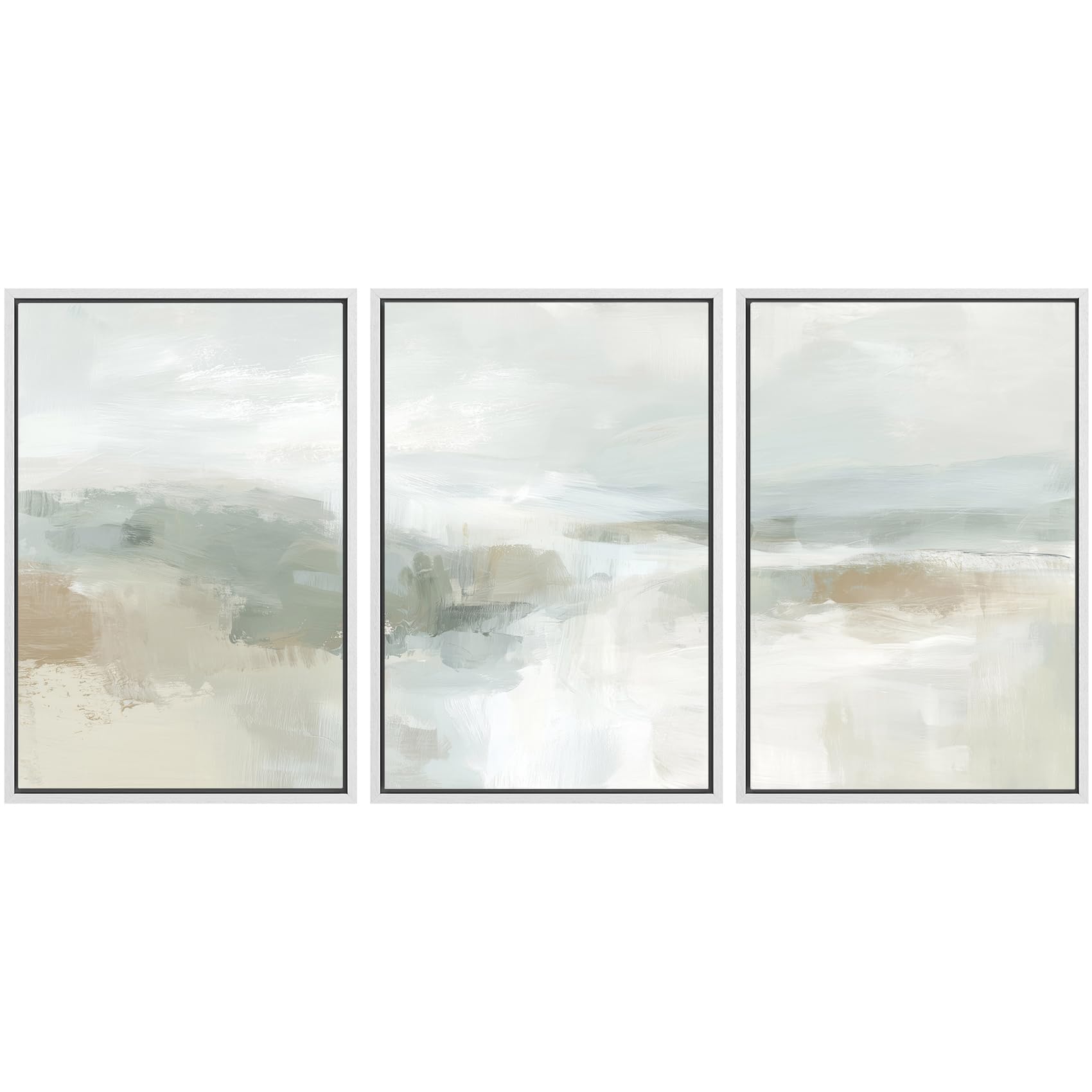 SIGNWIN Framed Canvas Print Wall Art Set Blue White Grunge Geometric Pattern Abstract Shapes Cozy Neutral Decorative Contemporary Minimal for Living Room, Bedroom, Office - 24"x36"x3 Natural — view 81