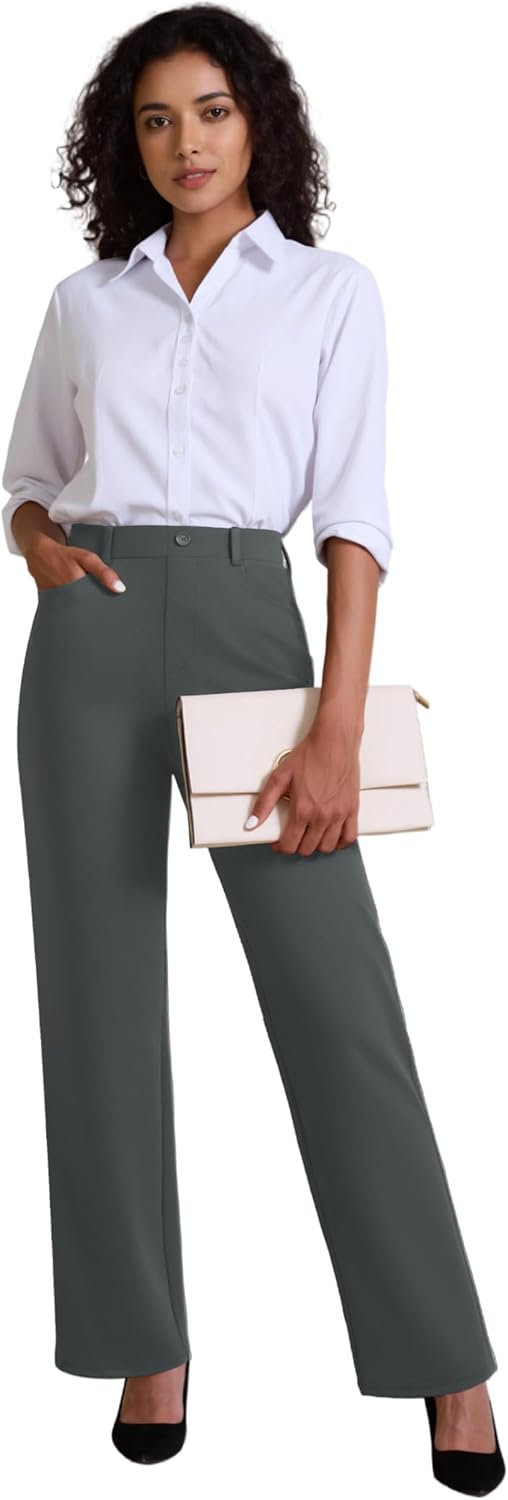 Womens Dress Pants Stretchy Work Pants High Waisted Business Trousers Pull On Casual Slacks with Pockets - Image 4