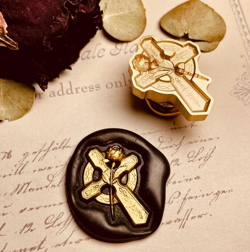 Mceal Wax Seal Stamp 3D Engraved Vintage Wax Stamp for Journals and Heaven & Hell Series - Classic Cross & Rose