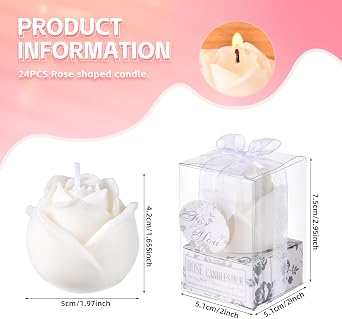 24 Set White Rose Flower Shape Candle Bulk Wedding Party Favors Romantic Handmade Delicate Candles with Gift Box, Wedding Gift Candle for Guests Return Souvenirs Bridal Anniversary Birthday Decoration