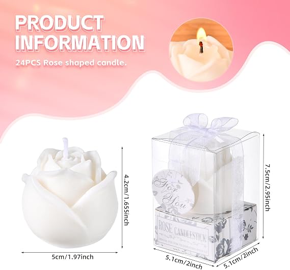24 Set White Rose Flower Shape Candle Bulk Wedding Party Favors Romantic Handmade Delicate Candles with Gift Box, Wedding Gift Candle for Guests Return Souvenirs Bridal Anniversary Birthday Decoration