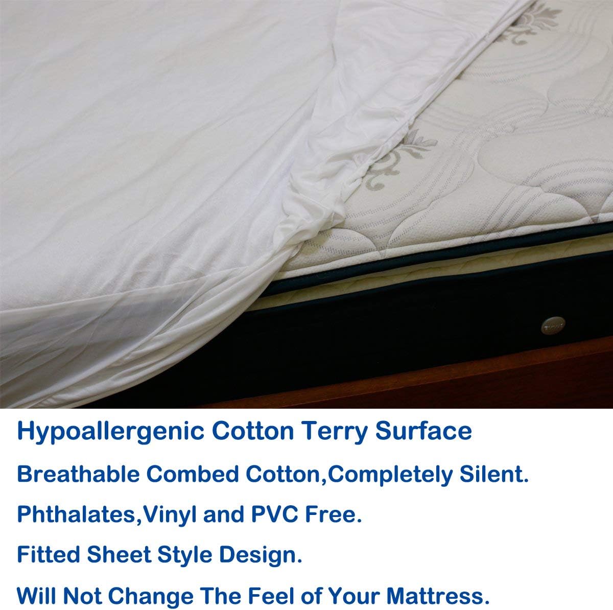 Queen Size Waterproof Mattress Protector Premium Fitted Mattress Pad Protector Vinyl Free White Color