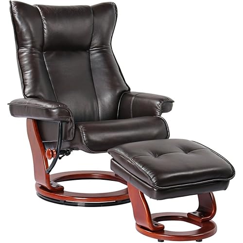 Benchmaster Morgan Java Swivel Faux Leather Recliner Chair with Ottoman Modern Armchair Ergonomic Push Manual Reclining Footrest Upholstered Bedroom Living Room Reading Home Relax Office Napping