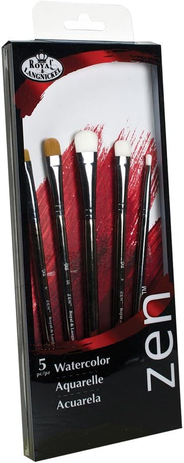 Royal & Langnickel, Zen Series 83, Set of 5 Brushes, Standard Handle, Synthetic Filament, Natural Hair, Stiff Scrubber 2, 8, 14, Scrubber 6, 10, RZEN-SET835