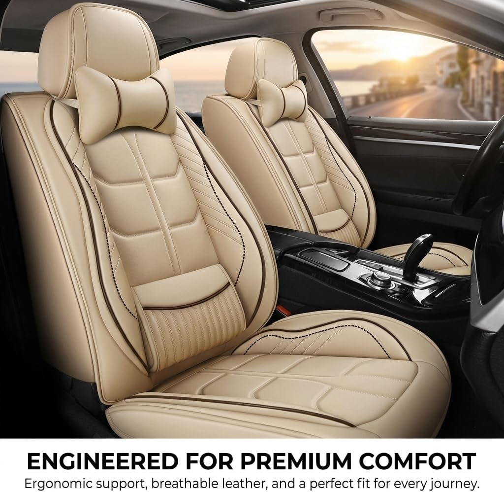 URINOVET for Toyota Yaris iA 2017、2018 Car Seat Cover, 5-Seater Front Rear Seat Cover, Waterproof and Wear Resistant Leather Seat Covers(Full Set,Coffee)