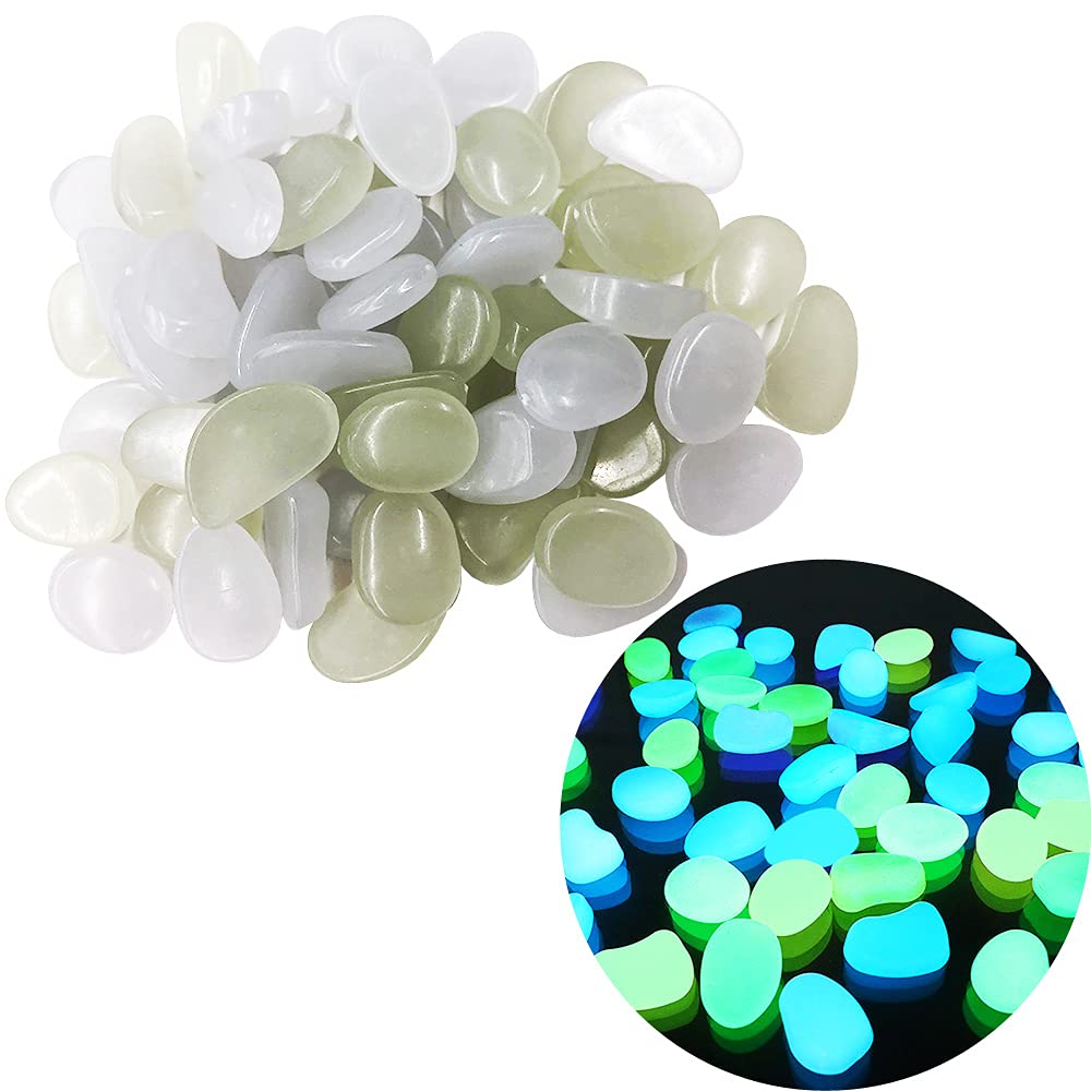 Japard100 PCS Glow in the Dark Stones, Rocks / Luminous Pebbles - Light or Solar Charged, Indoor, Outdoor, Garden, Aquarium, Fish Tank, Path, Planter