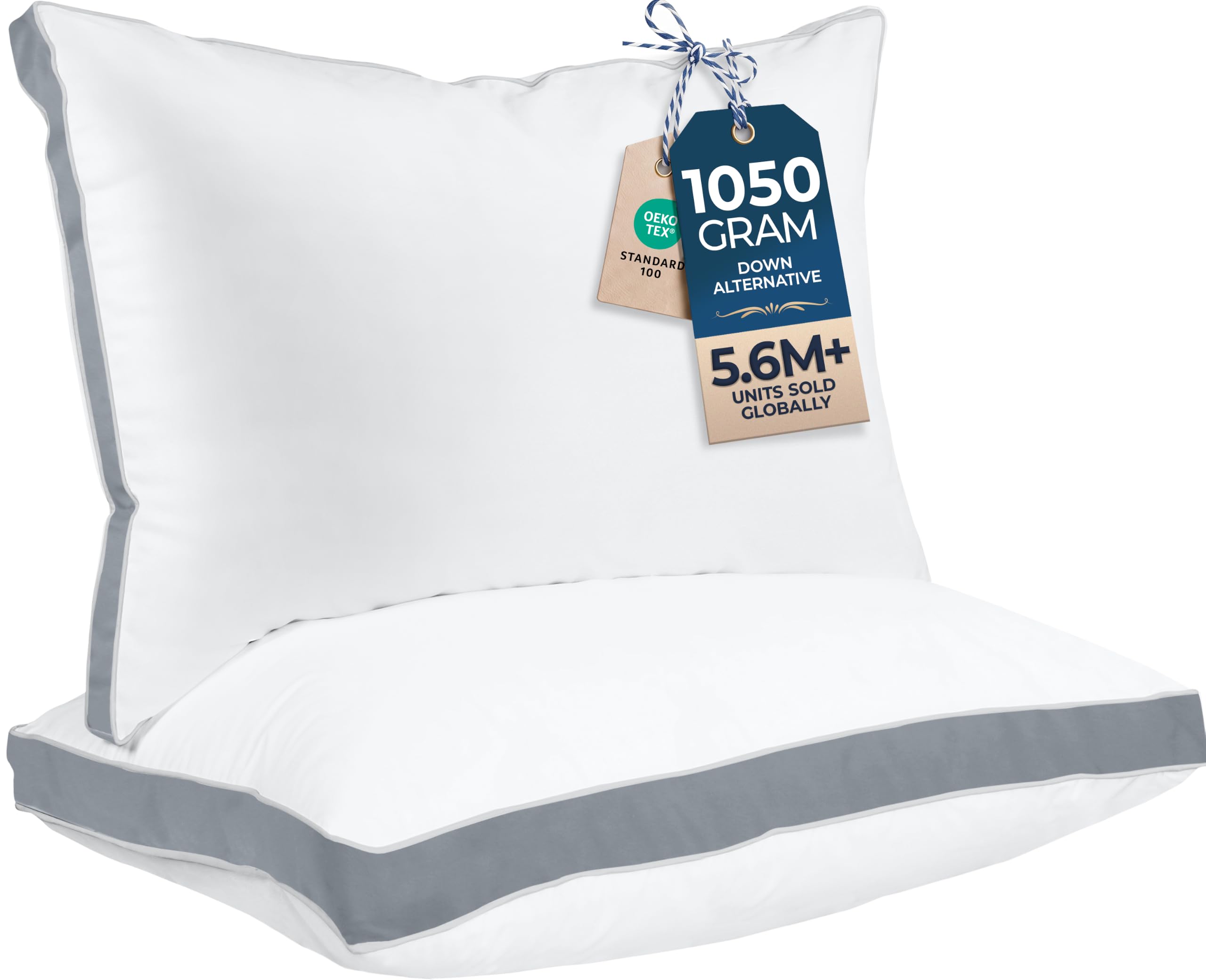 Utopia Bedding Gusseted Pillow (2-Pack) Premium Quality Bed Pillows - Side Back Sleepers - Grey Gusset - Queen - 18 x 26 Inches (UB760-2)