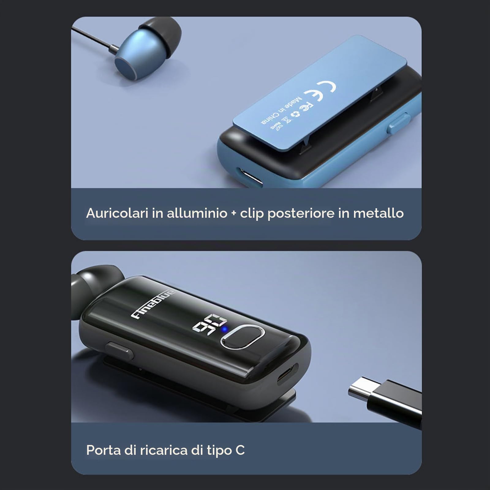 Auricolare Wireless,Cuffie con Filo Retrattile,Cuffia da Clip Aziendali,Auricolare BT5.4 Singolo Cavo Digitale a Ricarica rapida