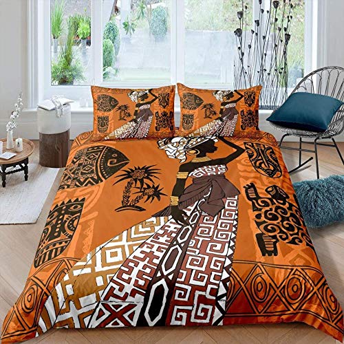YANGMENGDAN® Housse Couette Parure de Lit Adulte, Modèle mystérieux Noir Femme Africaine créative avec Fermeture Éclair,(200x200cm/2 x Taies Oreiller 65x65cm) Parure avec 2 Taie d'oreiller Cover