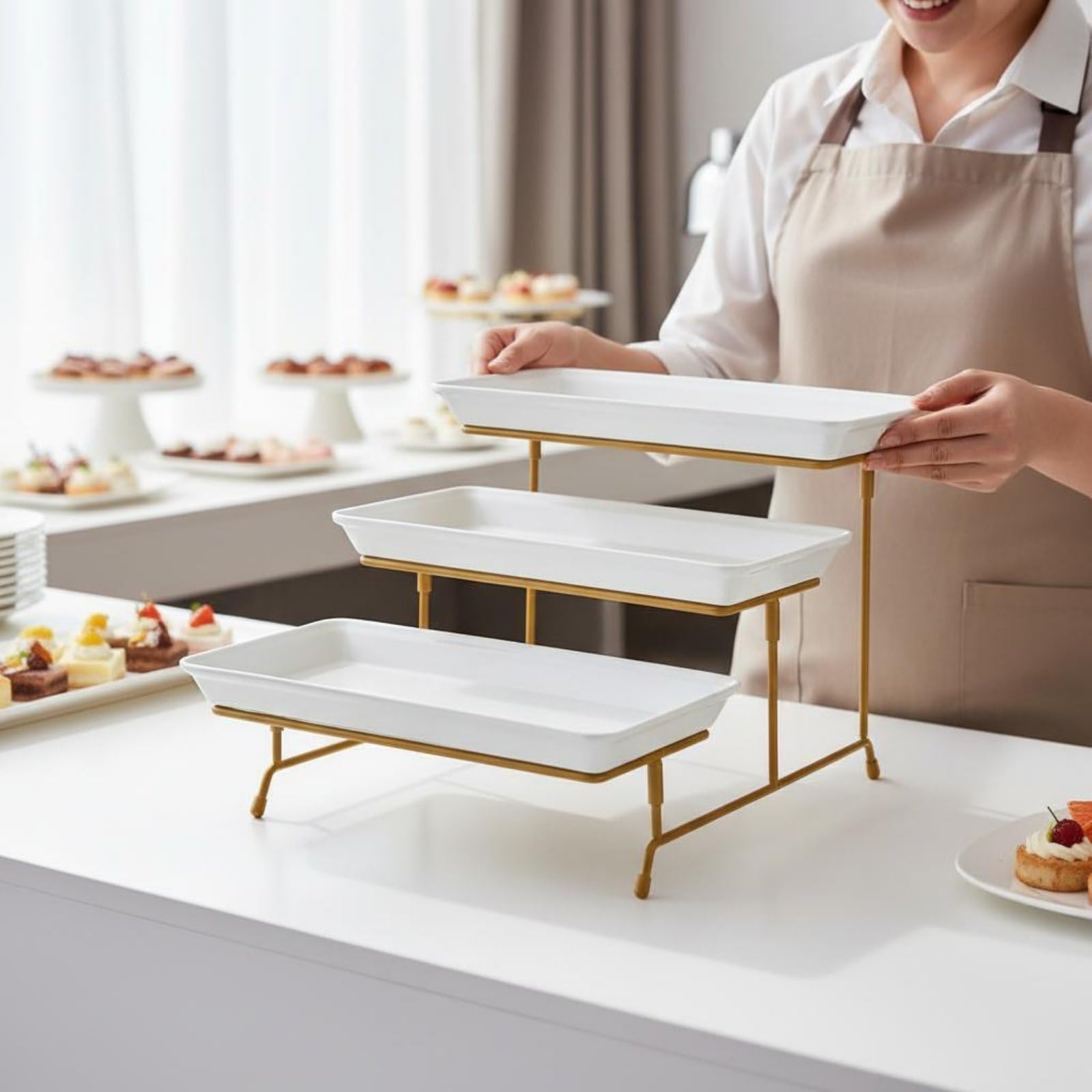 Qianly Alzata per Dolci Vassoio Espositore Supporto Buffet Porta Pasticcini in Lega di Vassoi in Melamina Facili da Pulire Adatta per Bar Pasticcerie Sale , 12 Pollici , Gambe Oblique Nere