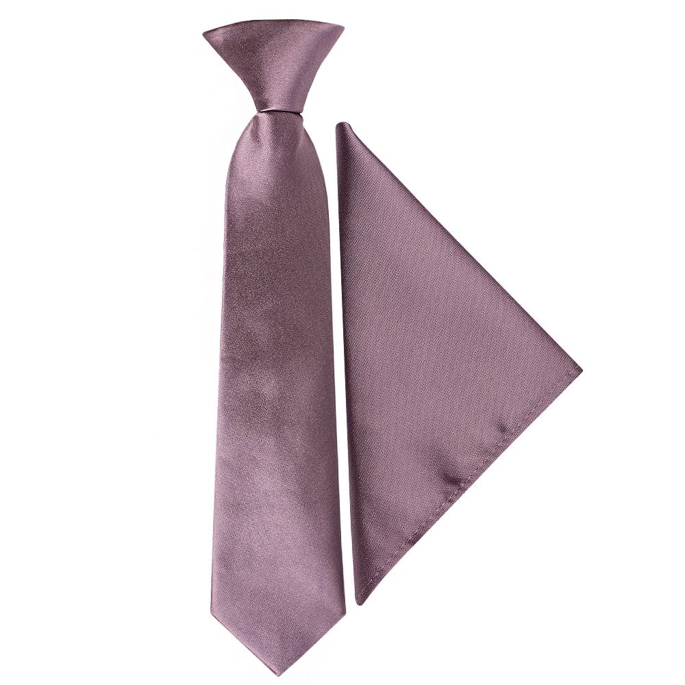 TIES R US Pre Tied Plain Mauve Boys Tie and Pocket Square Set Age 4-7