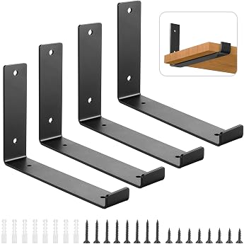 Fippy Pack of 4 Shelf Brackets, Black, 20 cm x 14 cm, Metal Shelf Brackets, Heavy Duty Shelf Brackets, Wall Mounted Shelf Bra