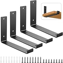 4 Pack Heavy Duty Floating Shelf Brackets - 250mm Wall Mounted, Black Industrial Shelf Brackets with Matching Screws