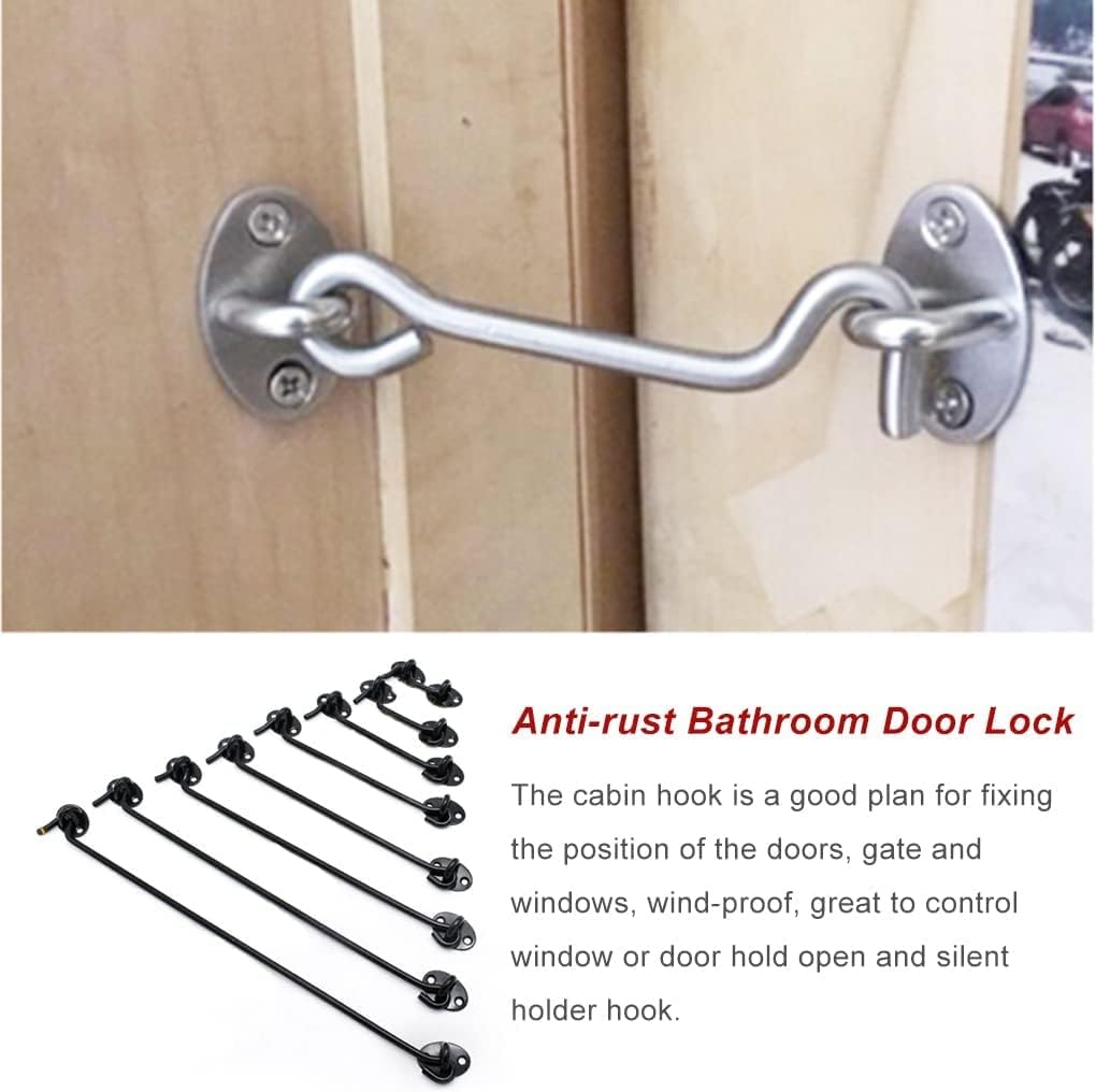 Hook Lock,Door Hook, Window Safety Switch Bathroom Cabinet Hook Multi-Functional Black Metal Catch Holder with Screws Kitchen Bedroom,Black 6inch(Color:Black 8inch) ( Color : Bl ( Color : Black 8inch