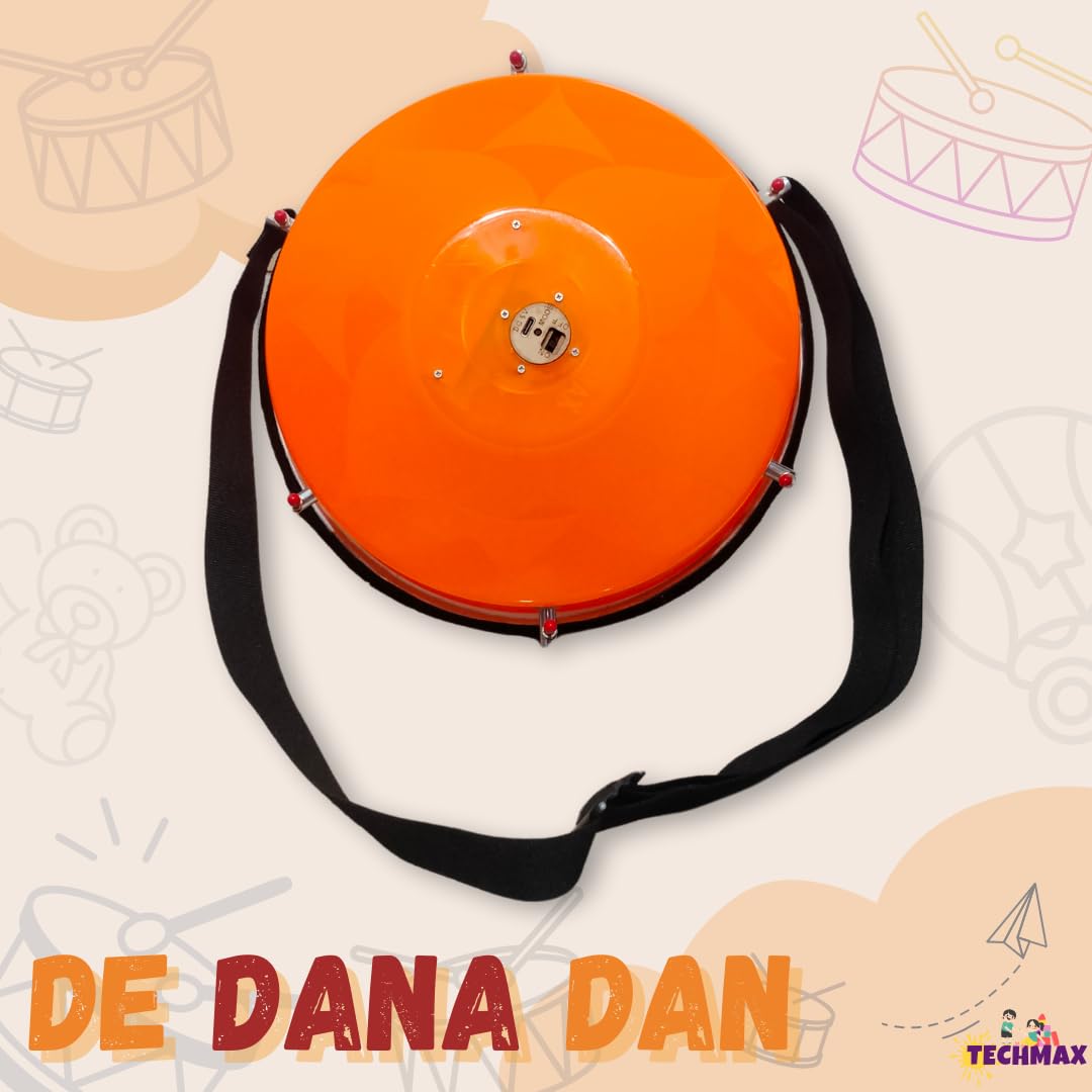 Lighting Dholak Tasha - Sensor Based - Rechargeable (Orange - Single Side - 11.5 INCH) 2