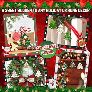 Wooden Christmas Tree Ornaments to Paint Christmas Thanksgiving Decoration Cutouts Unfinished 24PCS 35 x 3 inches DIY Blank Unfinished Christmas Tree Wood Discs Ornament for Home Crafts Hanging