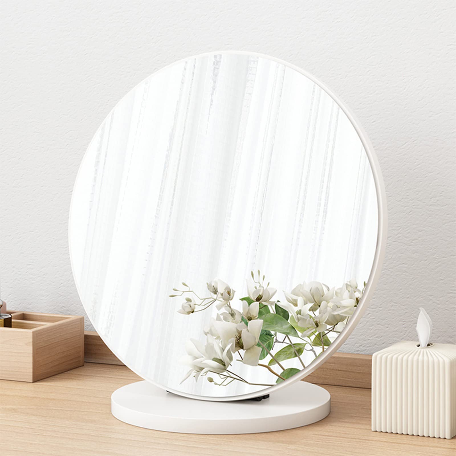 Round HD Wooden Makeup Mirror - 30cm Vanity Mirror for Bedroom Bathroom Office & Barbershop - Warm White Simple Design Ideal for Beauty & Jewelry Tasks