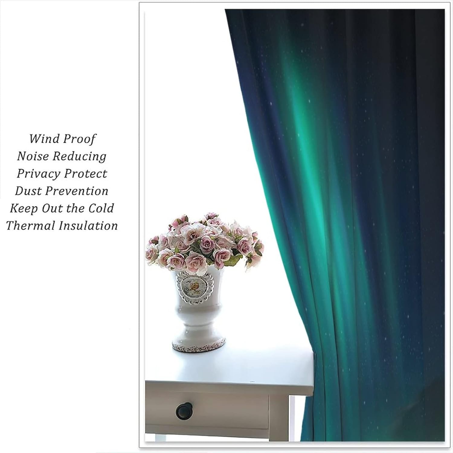 Northern Lights Curtains Snow Mountains Green Aurora Pouring Mysterious Rod Pocket Blackout Window Drapes 2 Panels Set for Bedroom Living Room Decor 52x84in