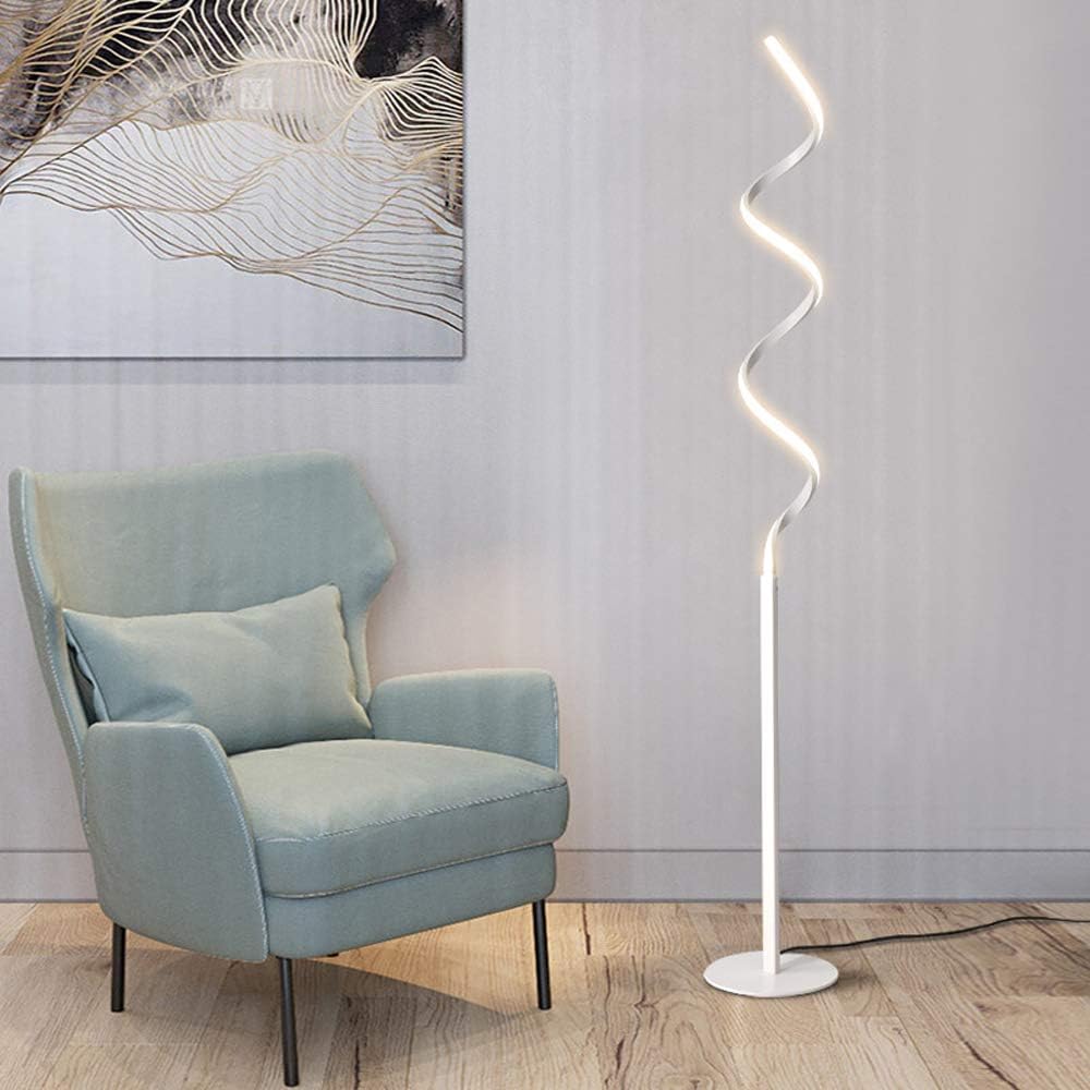 DESLP Dimmable Floor Lamp, LED Spiral Standing Lamp with Remote Control, 3 Color Temperatures, Pedal Switches, 19W, 150cm, Modern Floor Light for Living Room, Bedroom, Office, Study,White
