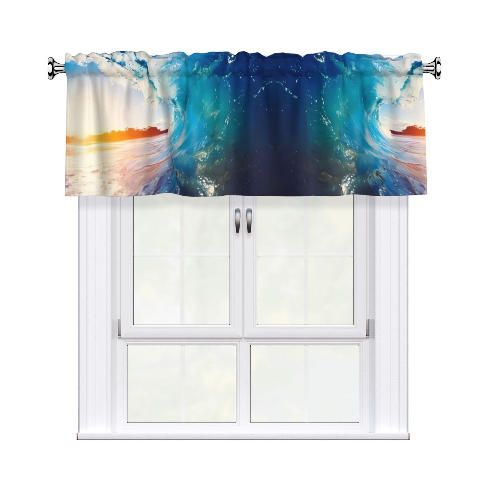 WHJSSF Sunset Sea Surfing Seascape Prints Housewarming Gift – Peach Skin Window Valance 54x18 for a Cozy Kitchen Refresh