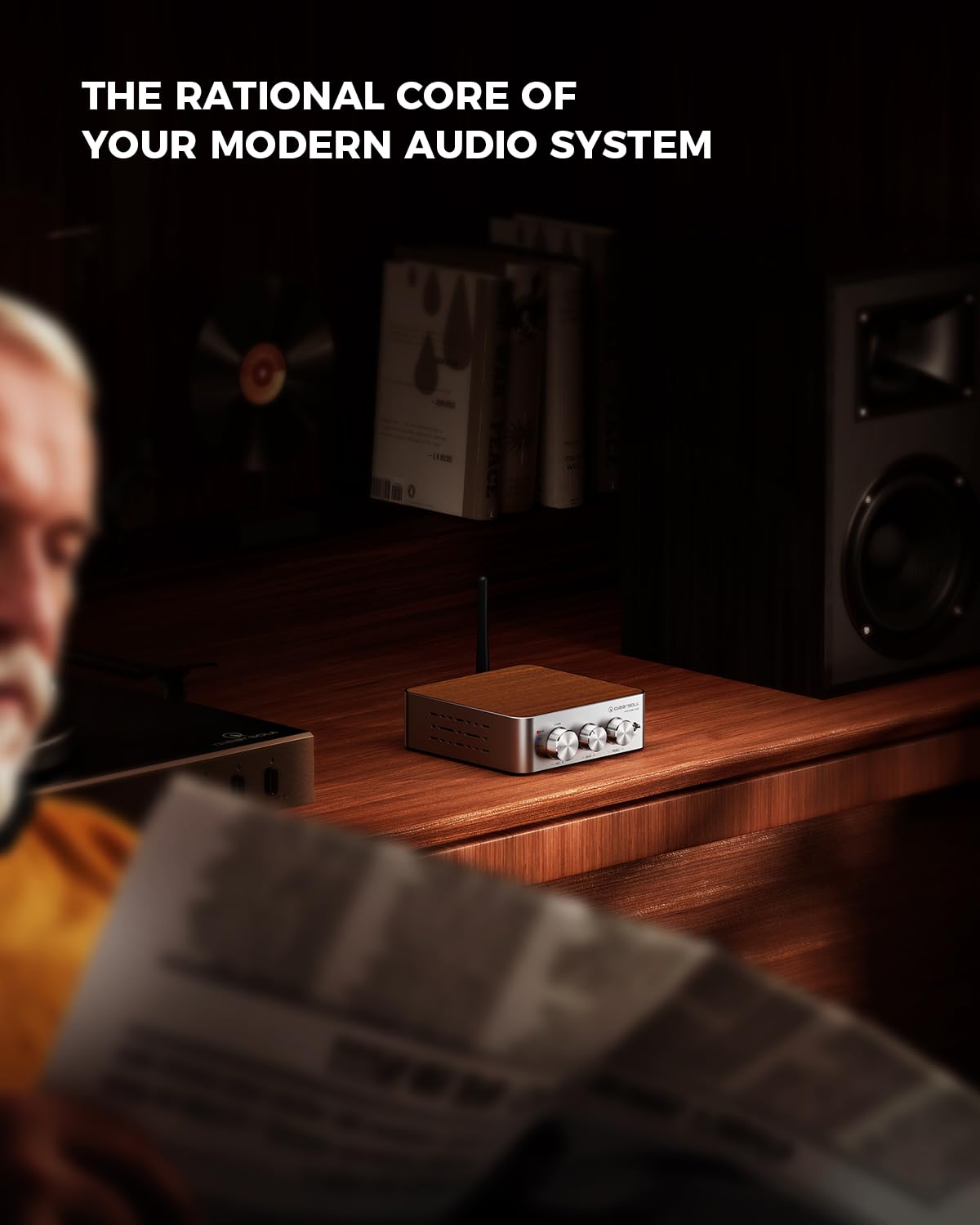 Qlearsoul HiCore H2 Bluetooth 5.4 Hi-Fi wzmacniacz stereo — TI TPA3255 klasa D, 100 W x2 (@ 4Ω) wyjście znamionowe, tryb Anti-Hijack BT, RCA/AUX/BT 3-wejściowy hub do głośników pasywnych, zawiera