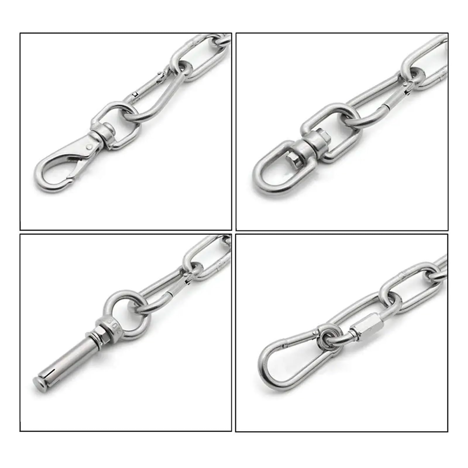 Gancho de ojo giratorio doble extremo acero inoxidable 304 y mosquetón seguridad gancho resorte conector anillo grillete Juego 3(M8)