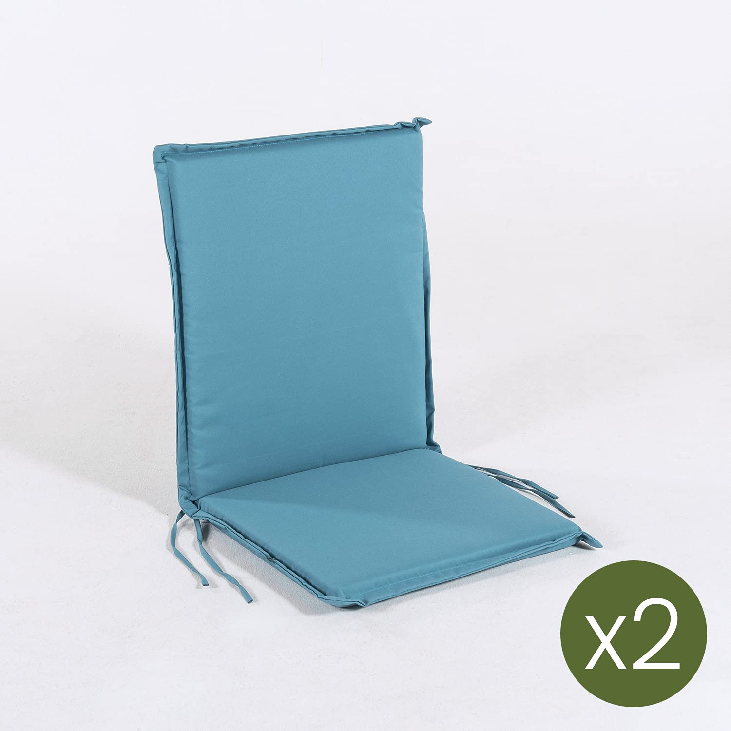 Pack 2 Cojines para sillón de jardín reclinable estándar Color Turquesa, Medidas 92x42x4 cm, Repelente al Agua, Desenfundable, Funda de cojín con Relleno para sillas de terraza, Cojines Silla Comedor