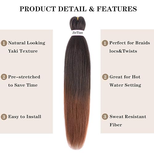 Miniatura 2 de Liang Dian Paquete de 8 extensiones de cabello sintético preestirado para trenzar de 36 pulgadas, ajuste de agua caliente, profesional, textura Yaki