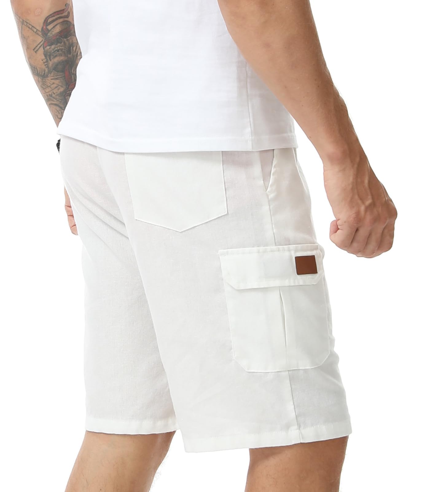 Bermudas Hombre Lino Verano Shorts Cargo Múltiples Bolsillos Cintura Elástica