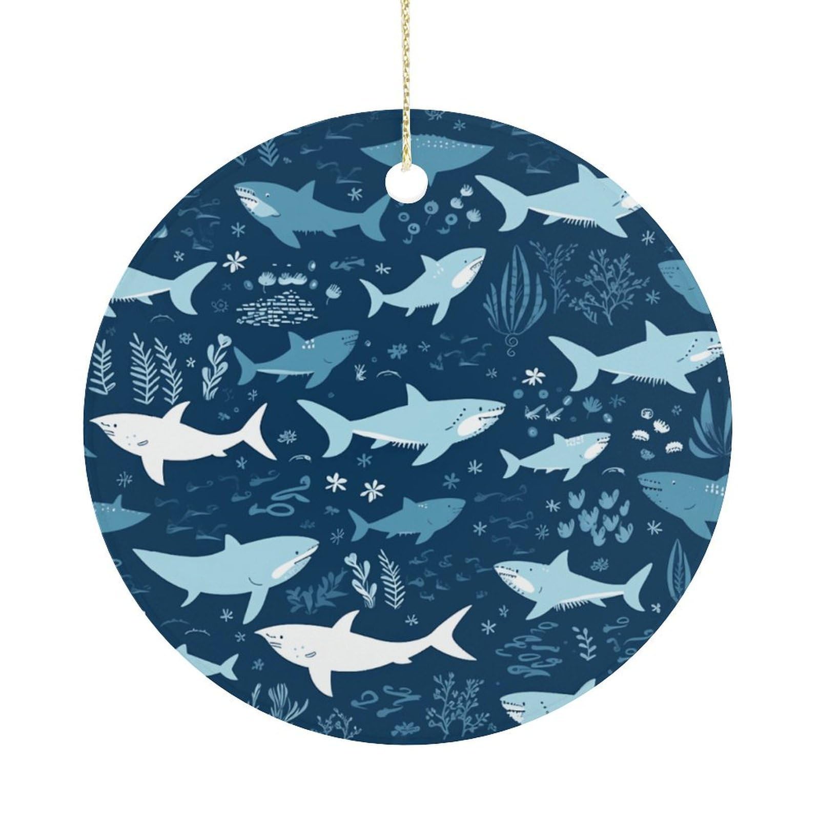 Sharksm Christmas Ornament,Round Ceramic Ornaments Personalized Christmas Tree Ornament for Holiday Porcelain Keepsake Gifts Ideas Home Decor