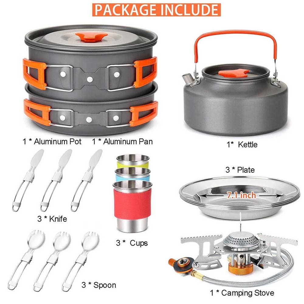 Attrezzatura da Viaggio da Campeggio Stoviglie Kit di pentole Pentole Bruciatore Accessori per fornelli a Gas Set di Utensili da Cucina Forniture per Barbecue da Picnic