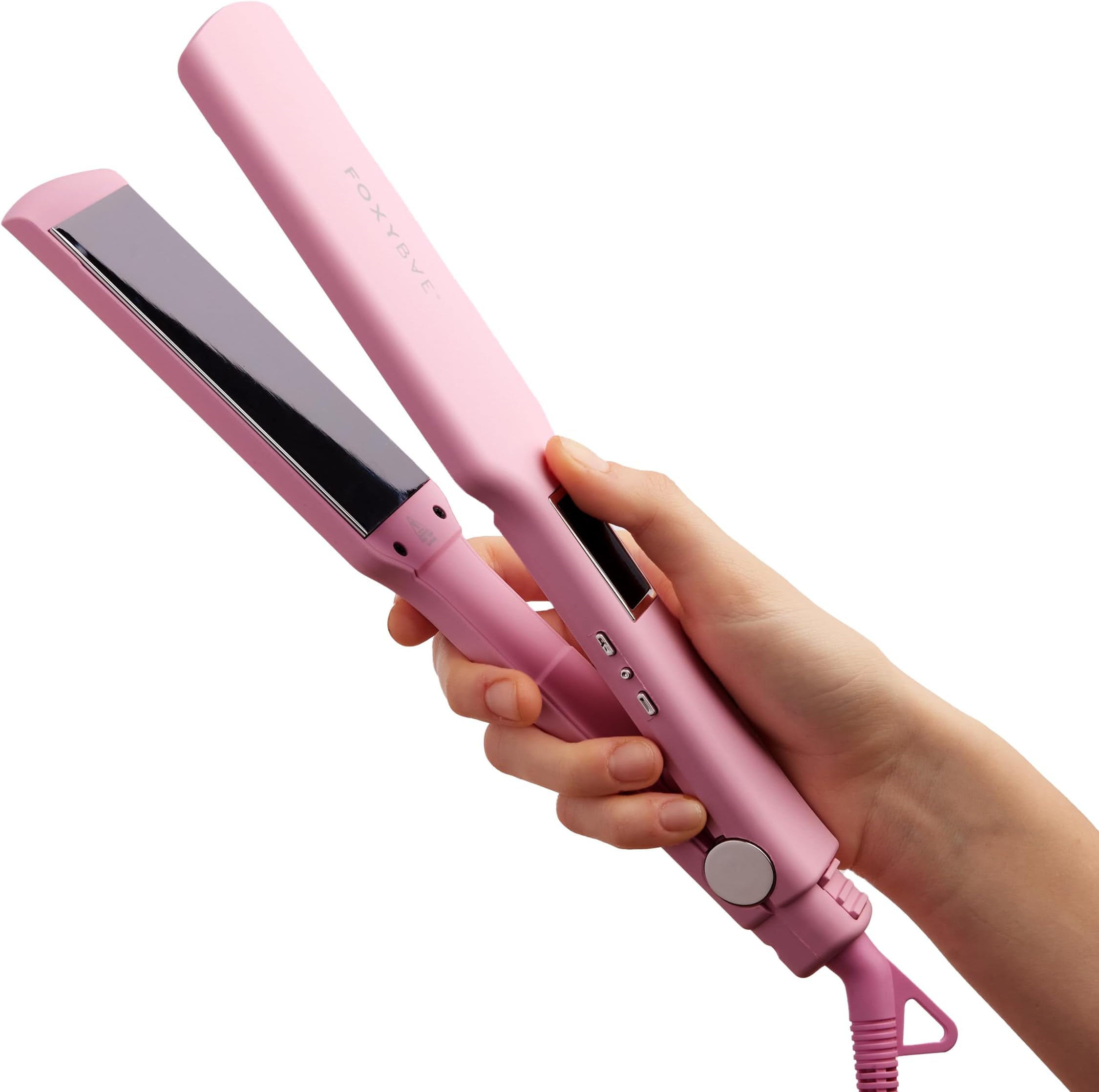 FoxyBae Flat Iron Hair Straightener - TRÉS Sleek 1.75" Wide Plate Titanium Dual Voltage Portable Professional Hair Straightening Hot Tool Locks Moisture & Shine [Pink]