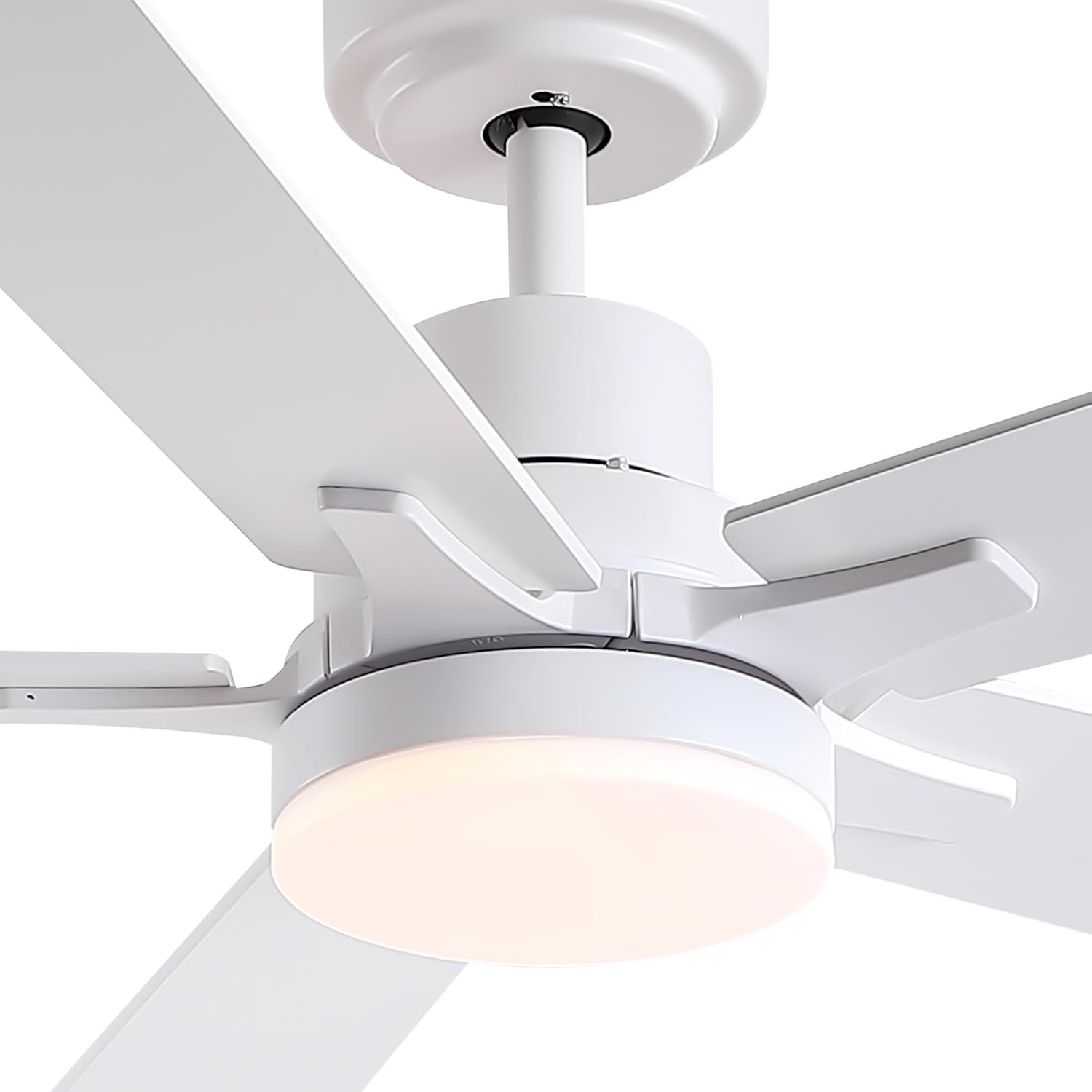 52" White Low Profile Ceiling Fan with Light, Flush Mount, LED Dimmable, Remote, Bright White Finish, 3 Wind Modes