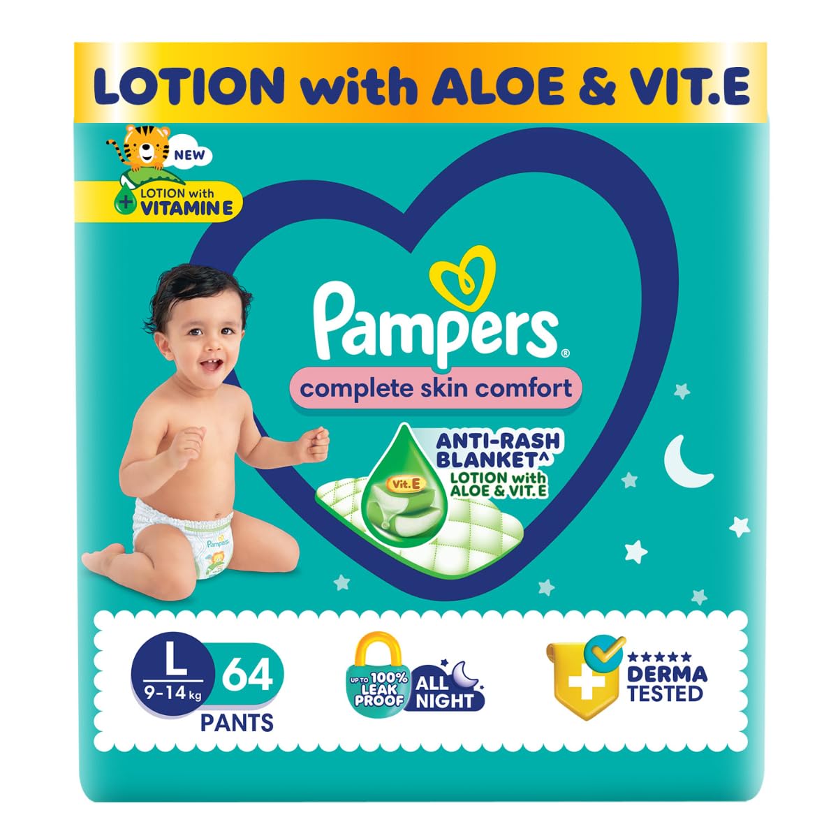 Pampers New Diapers Pants with Aloe Vera, Large (64 Count)