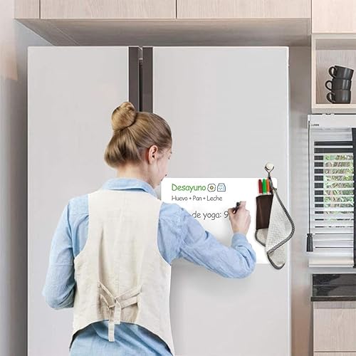 Miniatura 2 de Hoja magnética de borrado en seco de 12 x 8 pulgadas para refrigerador, organizador de pizarra blanca y planificador para cocina, con tecnología