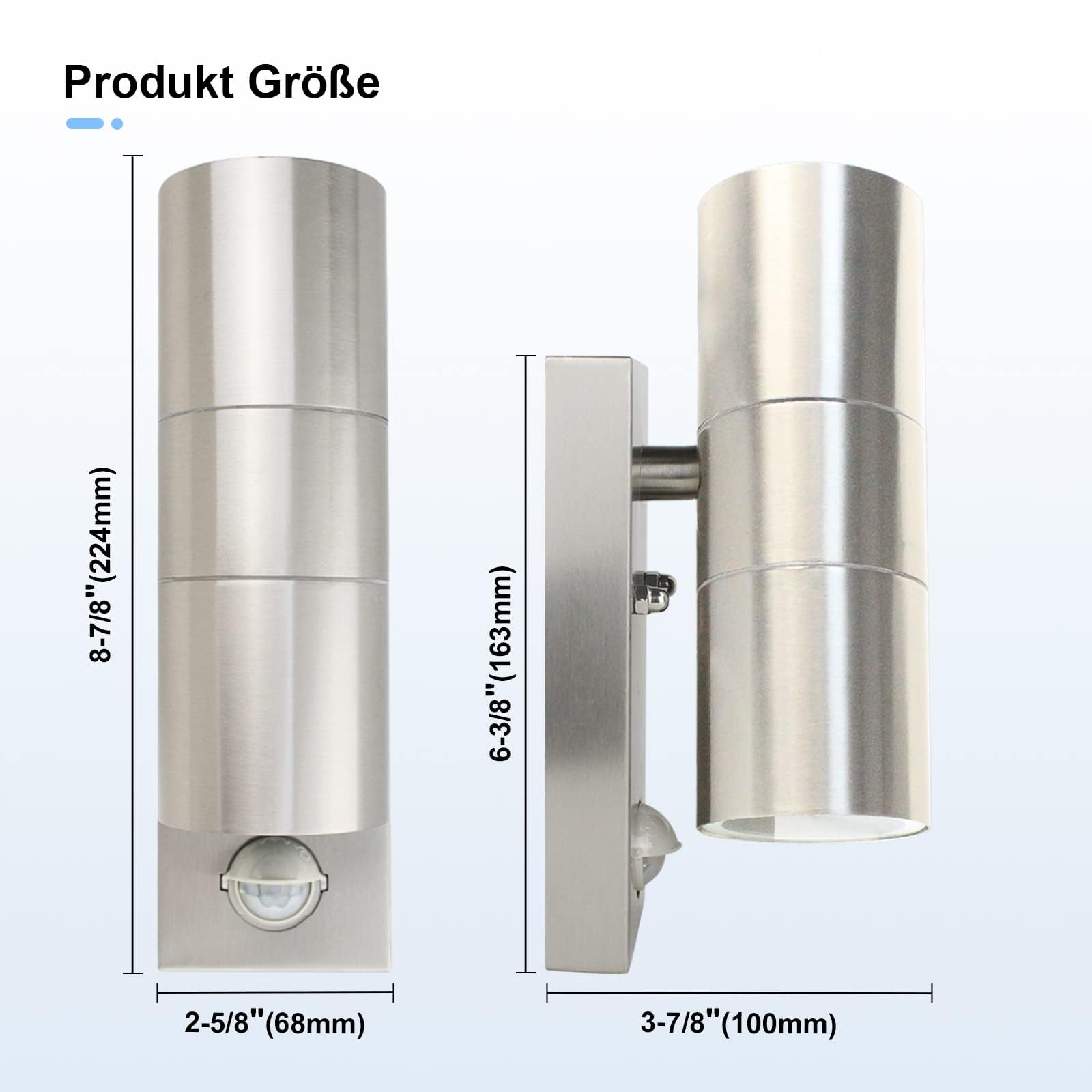 Allesgute Lampada da esterno a LED con rilevatore di movimento Moderna IP44 GU10 Lampada da esterno in acciaio inox spazzolato Up Down Lampe parete per portico giardino balcone