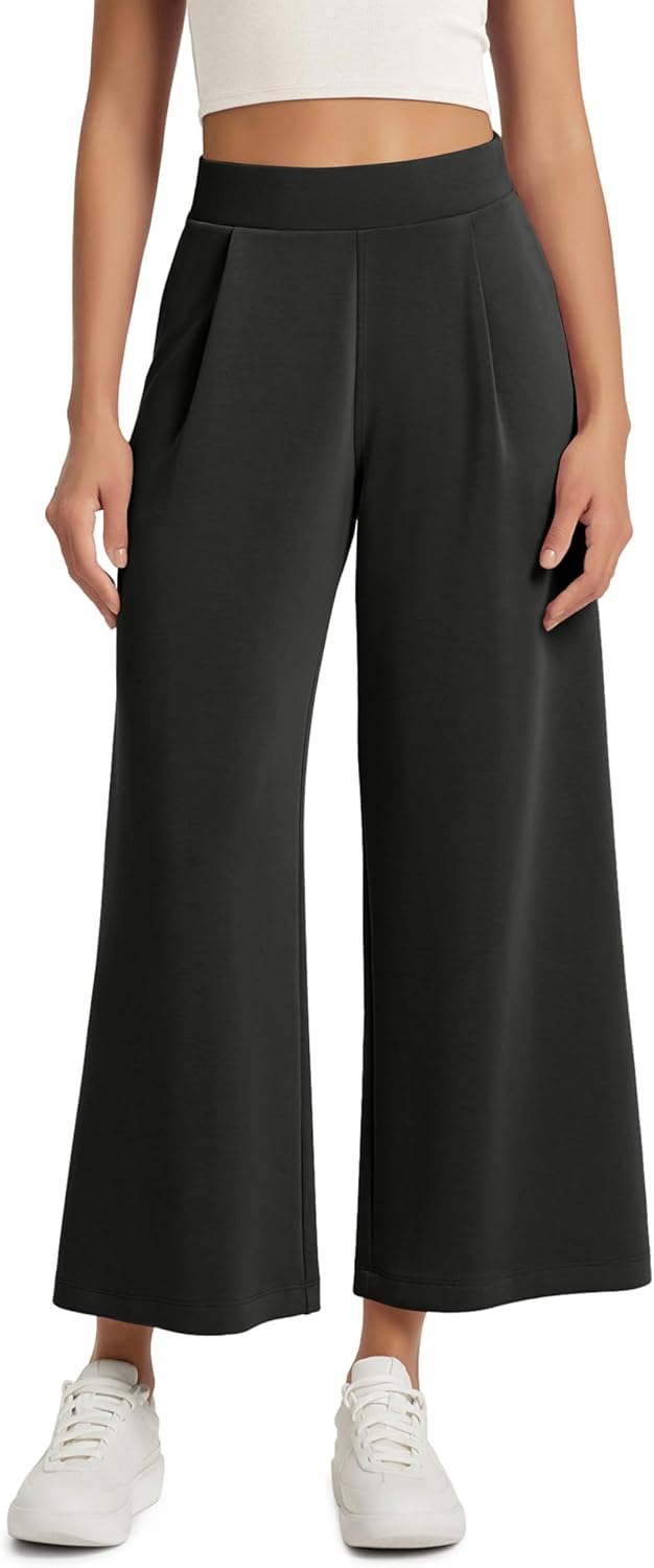 ODODOS Modal Soft Wide Leg Cropped Pants for Women High Waist Casual Relaxed Pants with Pockets-25 Inseam