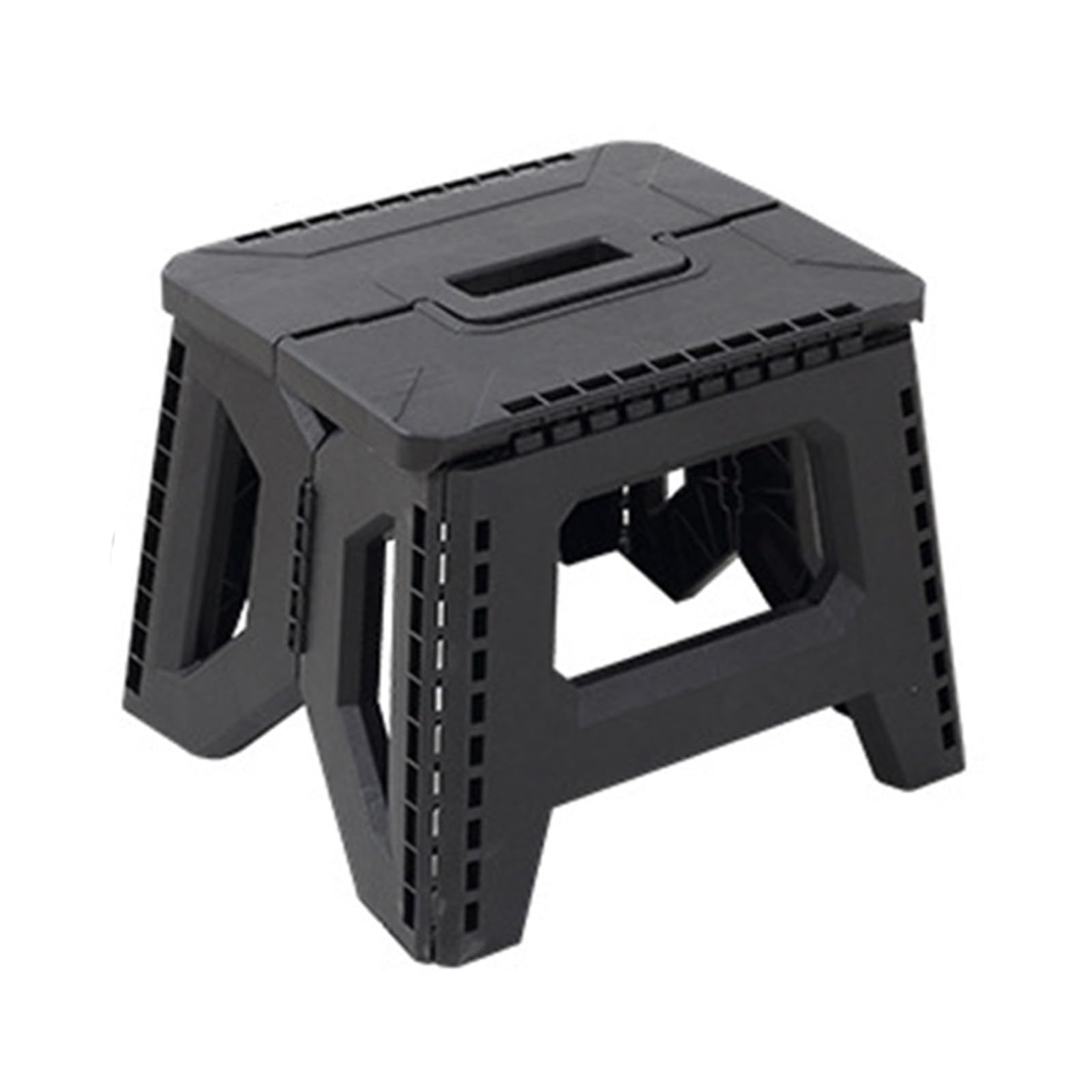 Ohfruit Black Folding Step Stool Plastic Stool With Portable Handle Plastic Stools 400 Lbs Capacity Lightweight Plastic Foldable Step Stool For Kitchen, Bathroom & Living Room