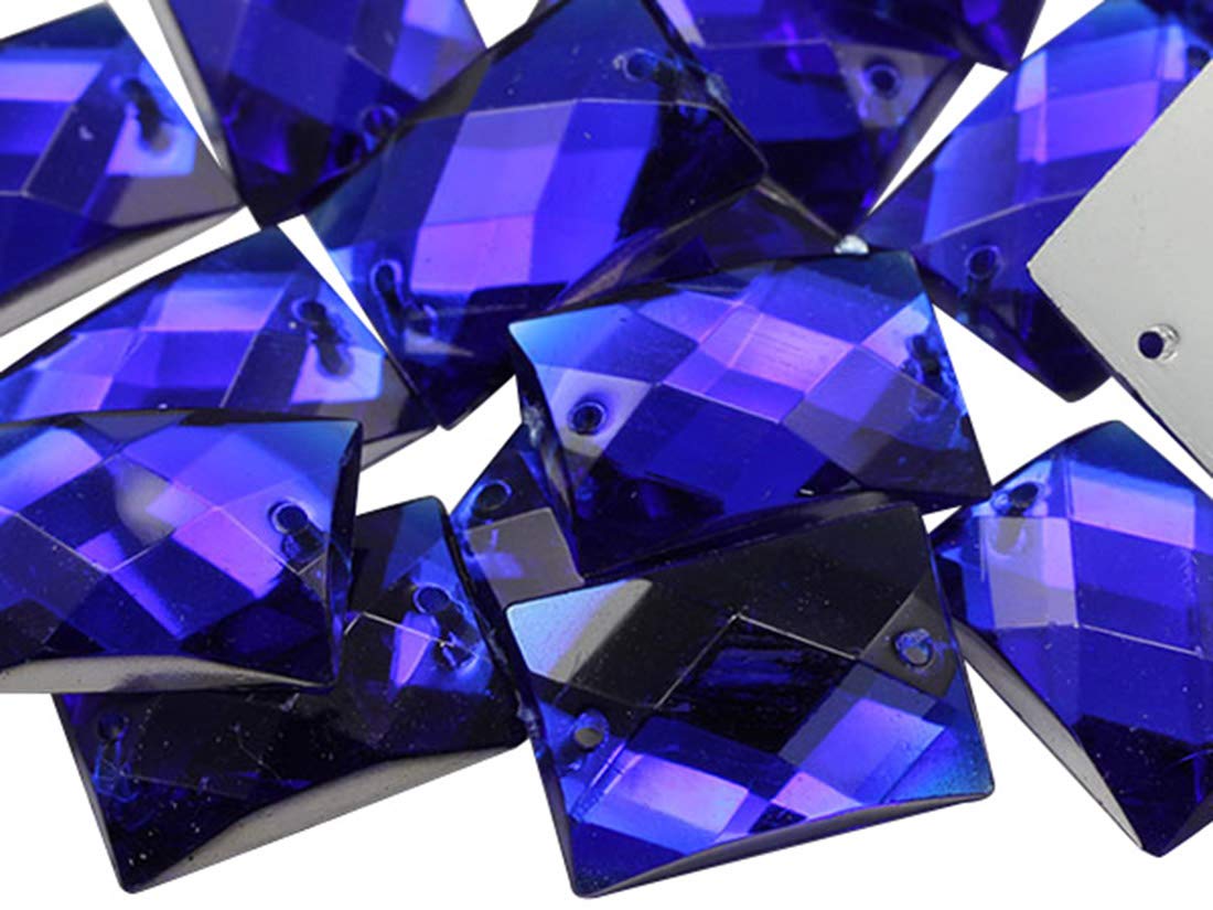 Allstarco 18x13mm Blue Sapphire CH09 Flat Back Rectangle Sew On Beads for Crafts Plastic Acrylic Rhinestones with Holes for Sewing Clothing Embelishments