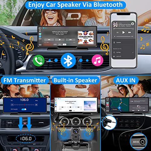 Trumsey Portable Built-In 2.5K Dash Cam Car Stereo - 9.3" Hd Ips Screen, Wireless Carplay & Android Auto, Front And Back Loop Recording, 1080P Backup Camera Dvr, Bluetooth, Car Radio Receiver #TOP3
