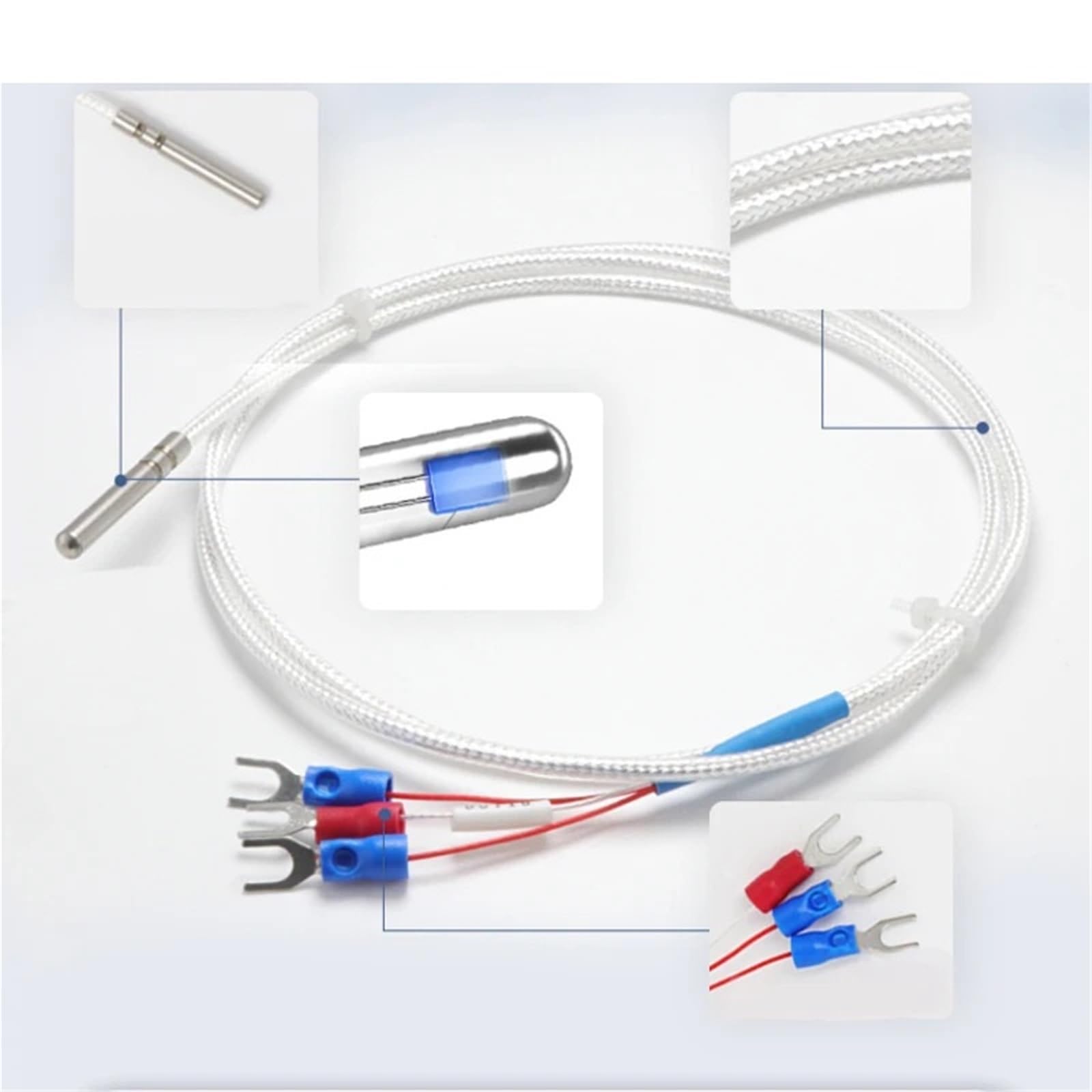 Edelstahl-PT100-Temperatursensor-Thermoelement mit 0,5/1/2/3/4/5 m Kabel zur Erfassung hoher Temperaturen, wasserdicht(PT100 Type 5M)