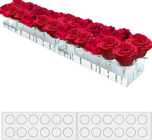 Lalago Acrylic Flower Vase Rectangular,Clear Acrylic Flower Box for Dining Table Centerpiece Decor,24in Long Rectangular Vase Floral Centerpiece (24in/2 * 12holes)