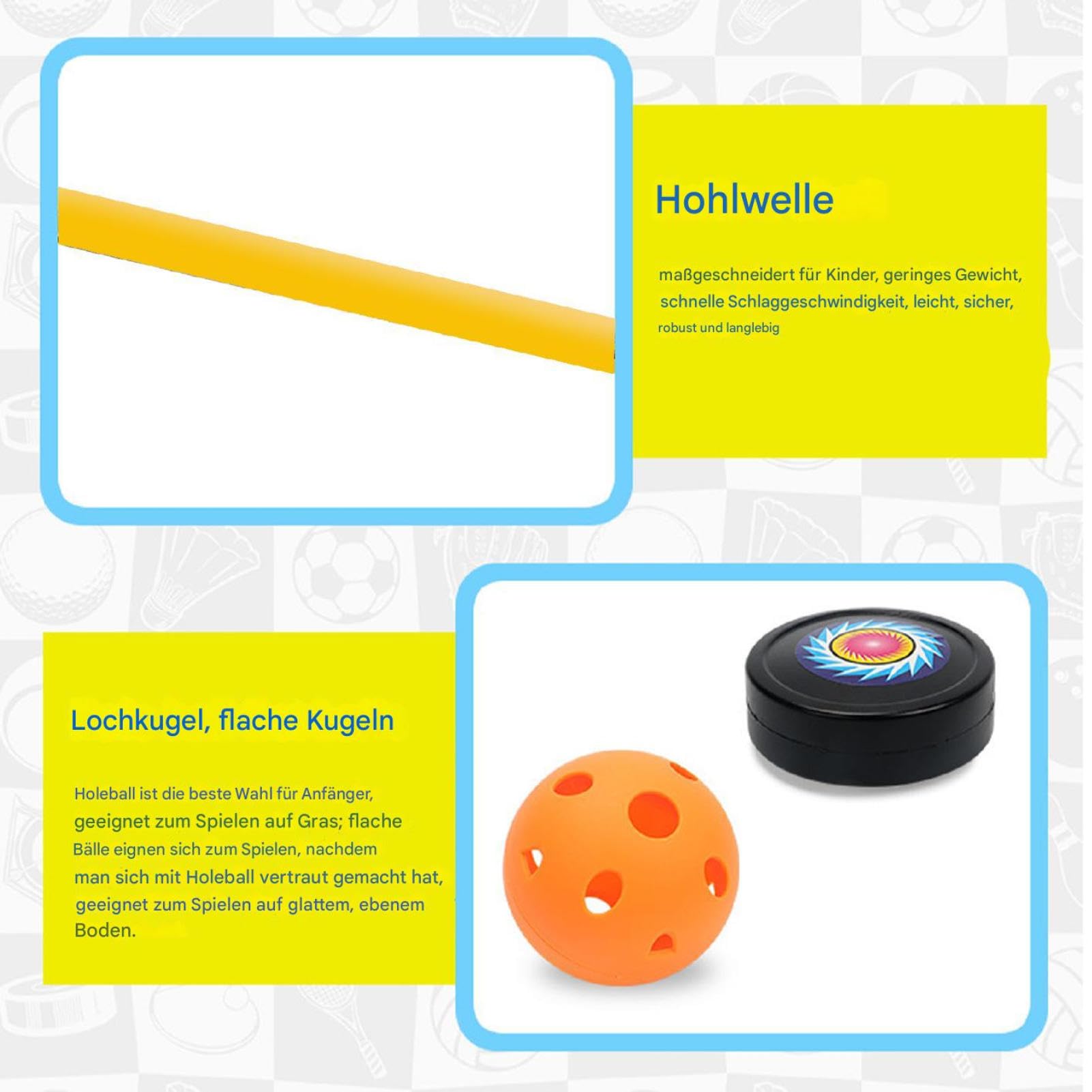 Set di bastoncini da hockey per bambini, in ABS, 70,5 x 17 x 2 cm, Ice and Field Hockey Sticks with Ball 350 g, giocattolo ergonomico leggero sportivo per interni ed esterni, per la ricreazione delle